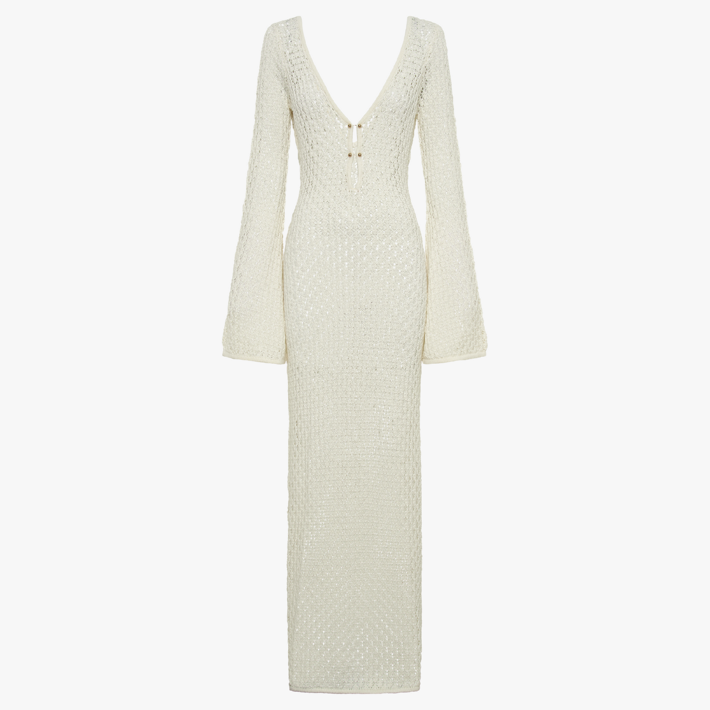 Women's Maxi Dress – Creamy White Open Weave V-Neck Long Sleeve Lightweight-77229-2b291abc-8937-405a-9c96-a856dbc776f1