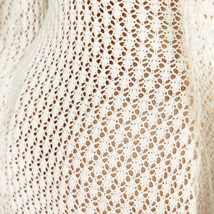 Women's Maxi Dress – Creamy White Open Weave V-Neck Long Sleeve Lightweight-77229-a0fdb6cc-bab5-4644-b78a-1d7916f226d8