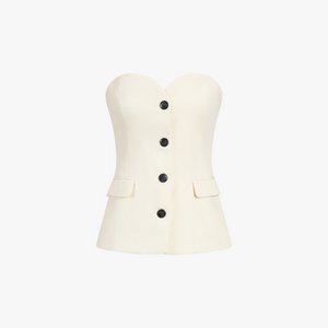 Women's Strapless Suit – Sweetheart Neckline, Wide-Leg Trousers, Button Detail, Lightweight Fabric-77234-569bfa2e-1487-4960-9e38-066e189ea3e1