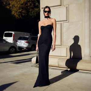 Women's Black Strapless Sheer Sparkle Dress, Asymmetrical Hem-77255-795b6658-8812-4a9b-b139-1b20262d7fce