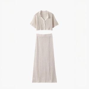 Women's Two-Piece Cropped Top Skirt Set – Open-Knit, High-Waisted, Beige Black White, Bohemian Style-77263-ad938ccb-6dca-4a1c-bbad-a7ab2424b2dd