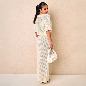 Women's Two-Piece Cropped Top Skirt Set – Open-Knit, High-Waisted, Beige Black White, Bohemian Style-77263-9e6f78a2-40c6-4b8a-b6b9-b5767dbc433e