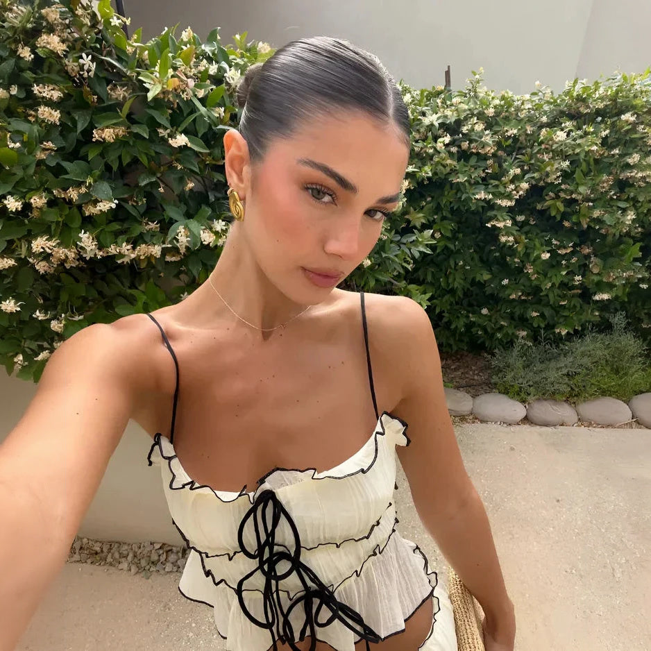 Women's Two-Piece Ruffled Set – Adjustable Tie Top, Lightweight Cotton Blend-77271-01dc6edc-0b64-48f2-a661-1e4d2e13a941