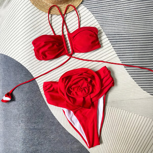 Women's Swimsuit & Bikini Set: Red Plunge Strappy, White Floral High-Waist, Nylon Spandex-77277-c16fb6b7-4d3b-4e78-9e79-04fc1af1f9b4