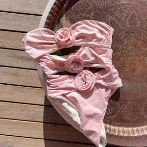 Women's Swimwear – Rosette Detail Strapless Pink Black White Spandex Nylon-77281-b36618a8-1415-40a8-82d0-7453fa8fe6ad