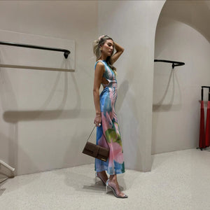 Women's Floral Bodycon Midi Dress – High Neck Sleeveless Stretch, Multicolor-77284-9cceddfc-b9d8-4cfc-85c1-66682694b76a