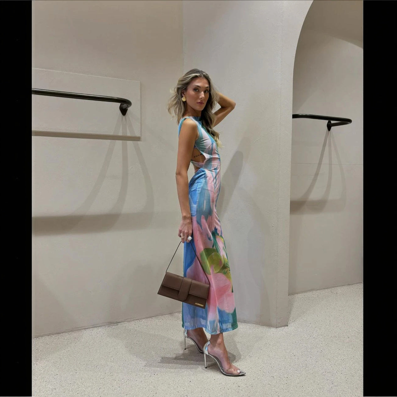 Women's Floral Bodycon Midi Dress – High Neck Sleeveless Stretch, Multicolor-77284-fe1cdce6-c903-48b1-8c4e-594da2dc5910