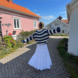 Women's Navy Striped Oversized Wool Sweater, Chunky Knit Balloon Sleeve-77810-692459d3-4ca2-4e1e-9a67-fa9d48c2e6ff