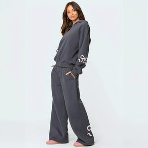 Women's Gray Oversized Hoodie & Sweatpants Set – Cotton Blend Athleisure with Decorative Sleeves-77871-653dcbfe-6d26-44df-8bc8-62dfc516ffa2