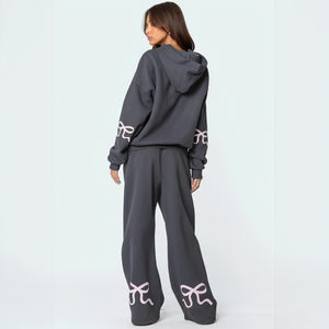 Women's Gray Oversized Hoodie & Sweatpants Set – Cotton Blend Athleisure with Decorative Sleeves-77871-bcc8c187-a24b-4623-95aa-337674535aea