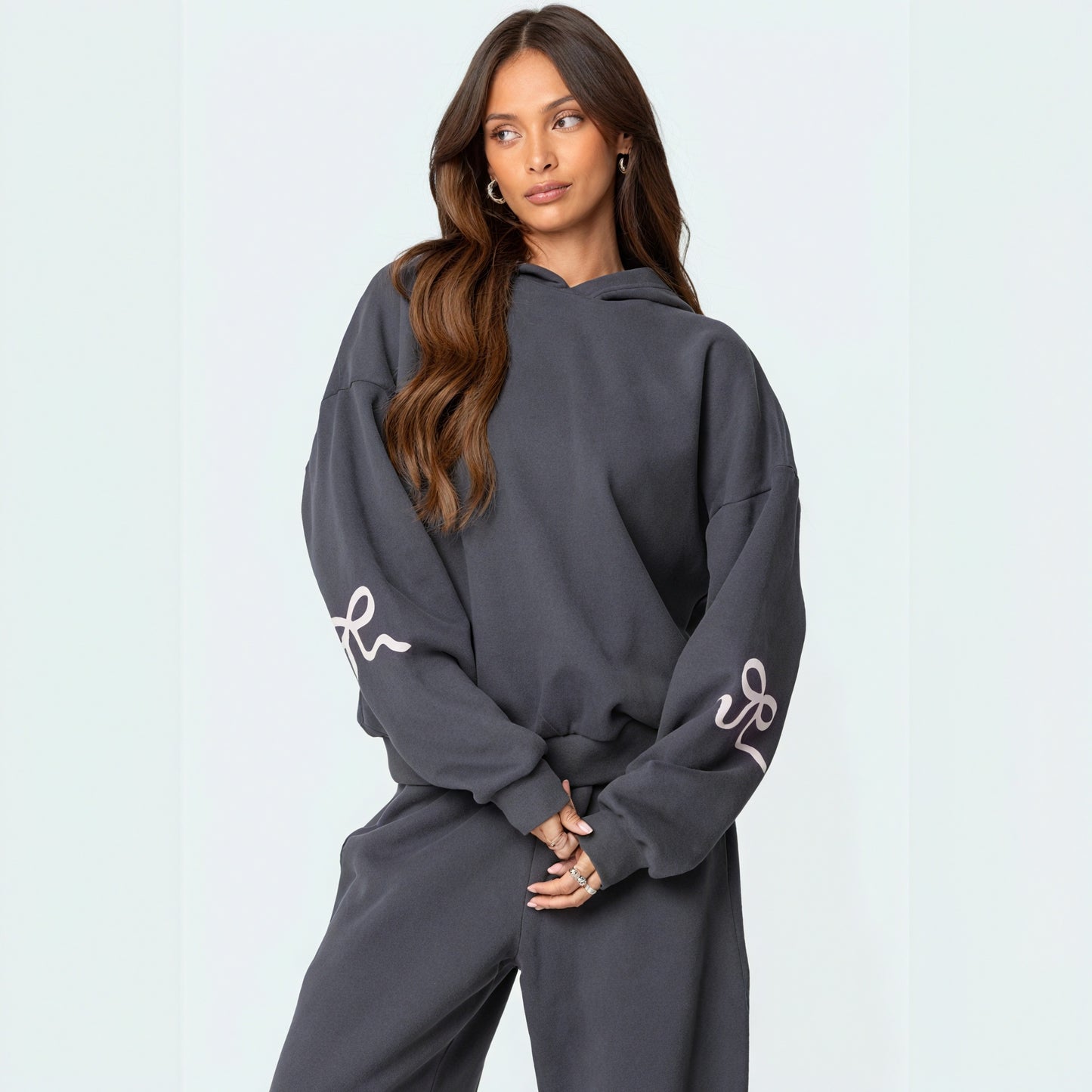 Women's Gray Oversized Hoodie & Sweatpants Set – Cotton Blend Athleisure with Decorative Sleeves-77871-385b9b4e-b89b-4ef3-a8f7-578306474805
