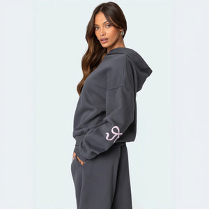 Women's Gray Oversized Hoodie & Sweatpants Set – Cotton Blend Athleisure with Decorative Sleeves-77871-098d5449-4247-4510-ab9e-1908660663b3