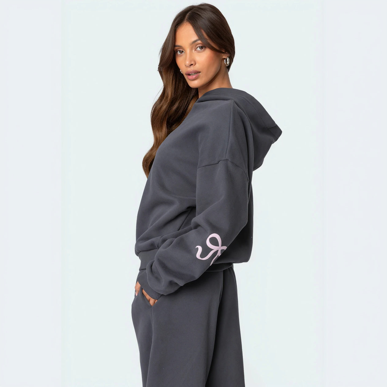 Women's Gray Oversized Hoodie & Sweatpants Set – Cotton Blend Athleisure with Decorative Sleeves-77871-098d5449-4247-4510-ab9e-1908660663b3