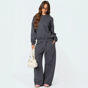 Women's Gray Oversized Hoodie & Sweatpants Set – Cotton Blend Athleisure with Decorative Sleeves-77871-2379b86b-460c-4a1c-9f57-ddc6365e1b37