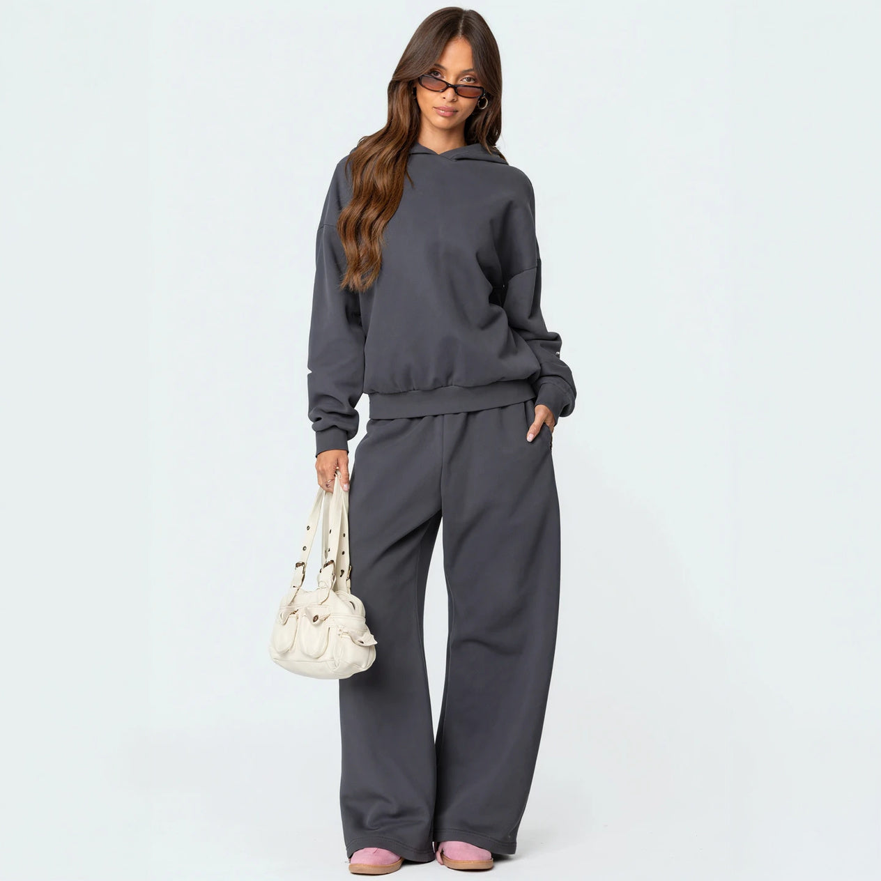 Women's Gray Oversized Hoodie & Sweatpants Set – Cotton Blend Athleisure with Decorative Sleeves-77871-2379b86b-460c-4a1c-9f57-ddc6365e1b37