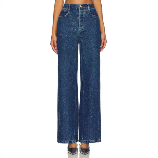 Women's Blue High-Waisted Wide-Leg Rhinestone Denim Jeans-77885-f1444d4e-216e-46a1-9b0a-a57122a0e1f0