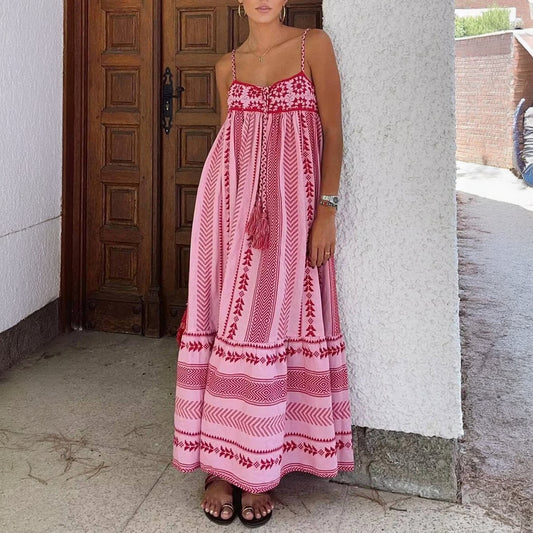 Women's Maxi Dress – Pink Cotton Embroidered Tiered Bohemian Style-78217-820db27a-89e8-4f0e-b7c7-6b340dcbc39a