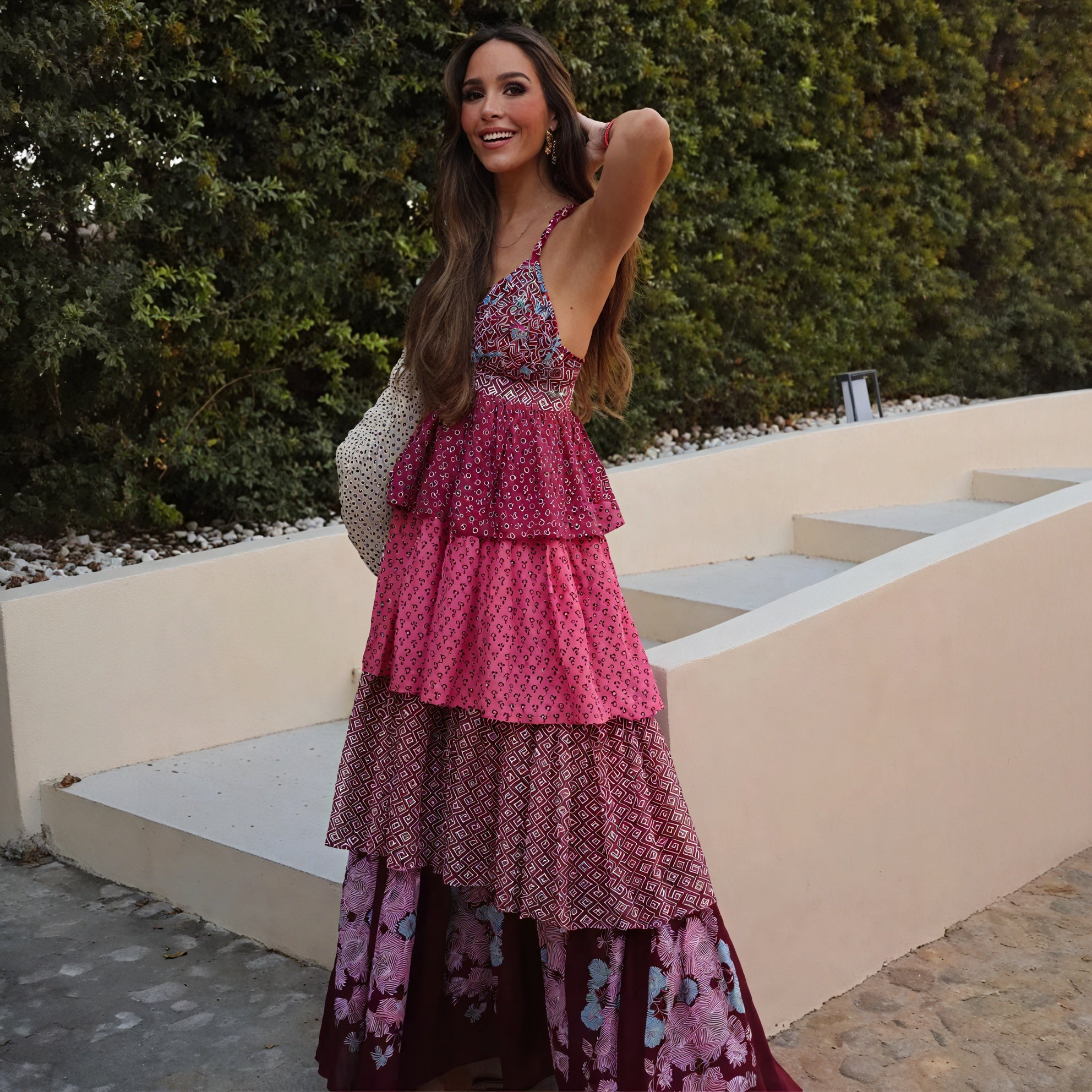 Women's Bohemian Maxi Dress – Red Halter Neck, Tiered Skirt, Mixed Print-78224-31a527ad-7b44-4a3a-82f6-c7c8c3a30e6b