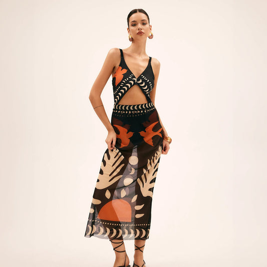 Women's Maxi Dress – Black Abstract Print, Keyhole Cutout, Sheer Polyester-78326-355b334d-18fb-4931-a3d3-5d27ec8d1f65