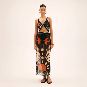 Women's Maxi Dress – Black Abstract Print, Keyhole Cutout, Sheer Polyester-78326-c488ba1c-2981-428d-a193-437772846f48