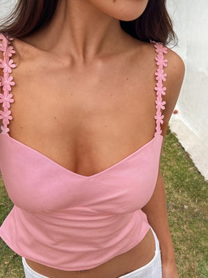 Women's Pink Knit Top – Floral Strap Detail, Summer Style-78767-66c7c64c-80da-4424-9aac-0b30adee4310