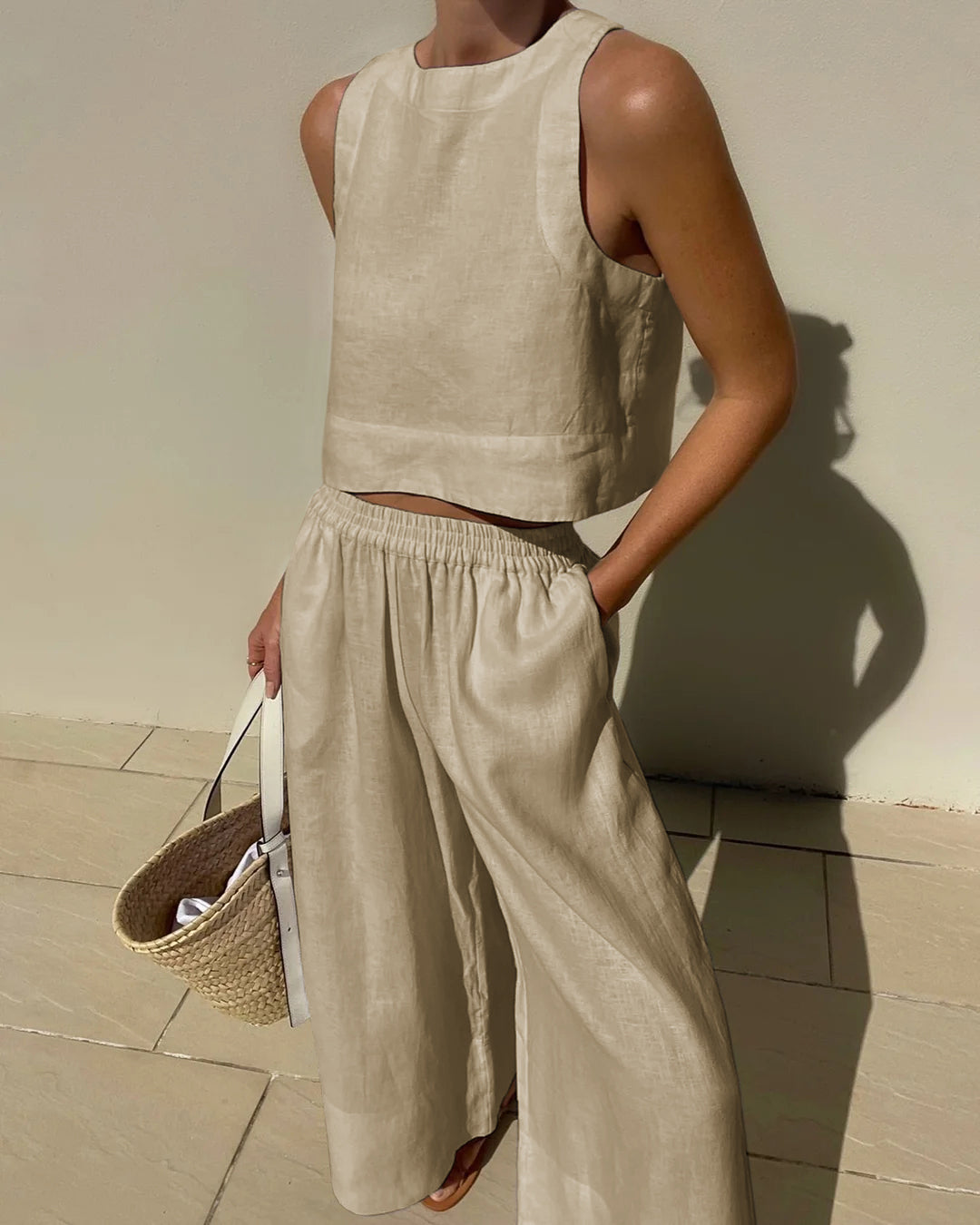 Women's Linen Two-Piece Set – Sleeveless Cropped Top, Wide-Leg Pants, Multiple Colors-81273-78d0fe30-8ac1-4130-8606-a170f270596b