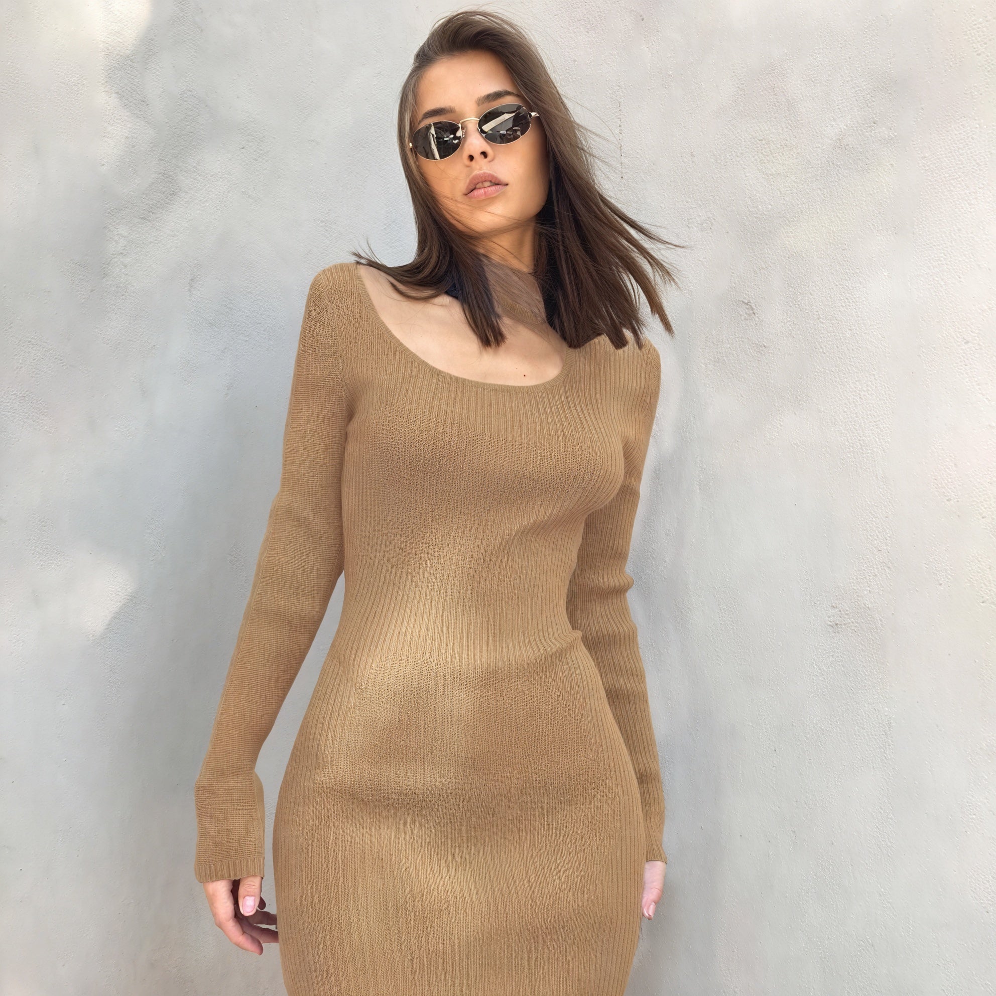 Women's Black Ribbed Knit Midi Dress – Mock Turtleneck Keyhole Cutout, Form-Fitting-79178-a5bf77dd-074c-4bc2-a5ee-553e55a5686b