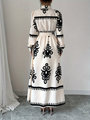 Women's Printed Long-Sleeved Dress with Tie Belt – Unique Pattern, Sydney Wardrobe-83357-791ee83f-6e3d-4ad8-b729-e36b3c0f68cd