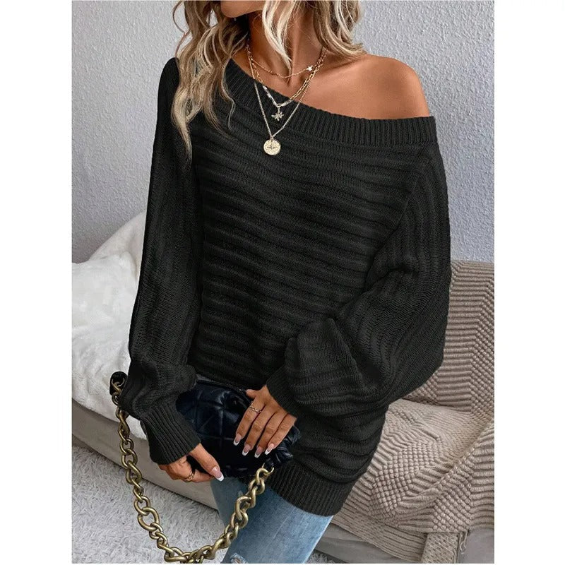 Women's Ribbed Off-Shoulder Knit Dress – Long Sleeve, Elegant Style, Sydney Wardrobe-74368-79250a3d-0994-4f43-89e0-b531b5e99870