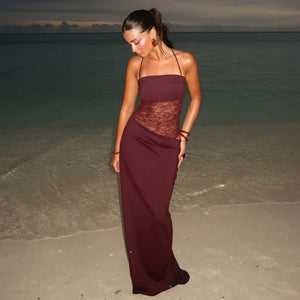 Women's Lace Bodice Maxi Dress – Corset Style, Tie Straps, Floor-Length, Black Burgundy Yellow, Sydney Wardrobe-79253-41df3c3e-e99c-42b9-ae04-c46eb686e7e9