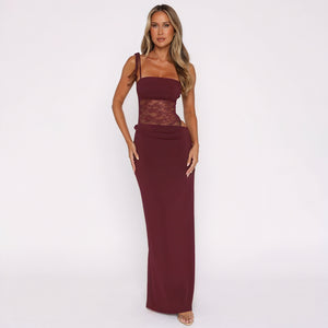 Women's Lace Bodice Maxi Dress – Corset Style, Tie Straps, Floor-Length, Black Burgundy Yellow, Sydney Wardrobe-79253-550192ae-d7a5-425b-b134-67a47683b98e