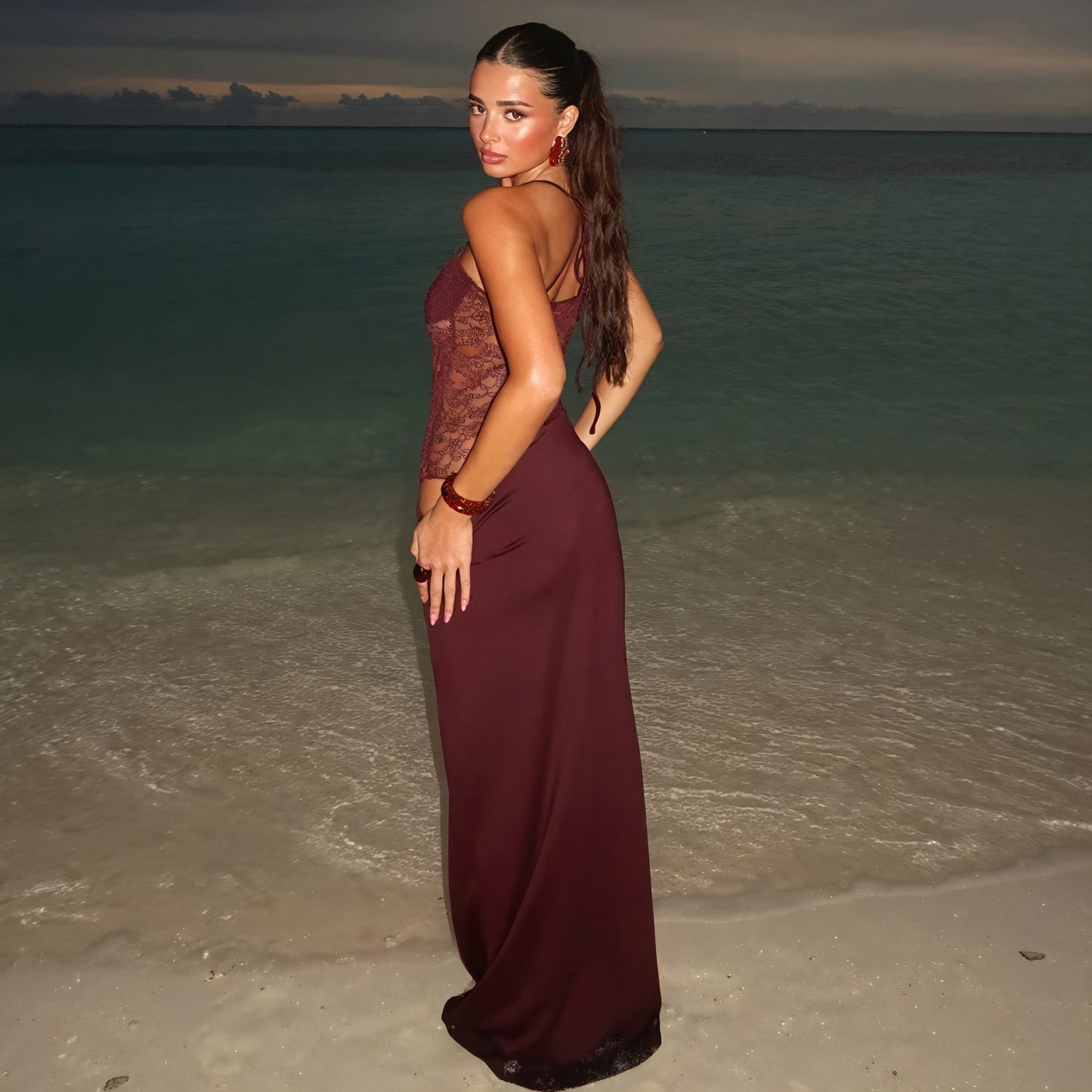 Women's Lace Bodice Maxi Dress – Corset Style, Tie Straps, Floor-Length, Black Burgundy Yellow, Sydney Wardrobe-79253-2474d11d-ca63-4e28-9f83-a2039e5b1971