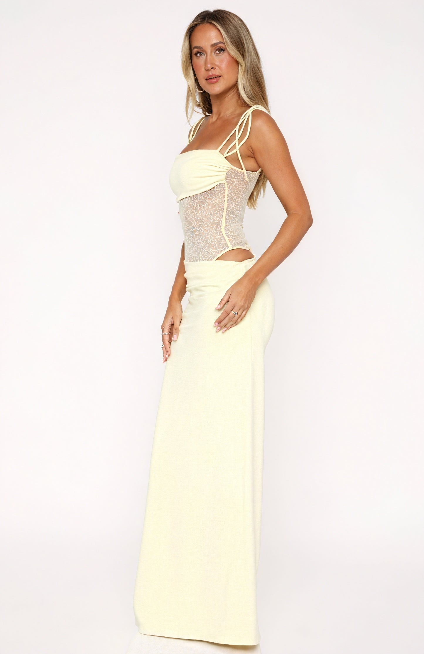 Women's Lace Bodice Maxi Dress – Corset Style, Tie Straps, Floor-Length, Black Burgundy Yellow, Sydney Wardrobe-79253-09df855b-7856-4e8d-b74f-e7dec3c883f3