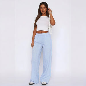 Women's Striped Wide-Leg Pants - High-Waisted Cotton Blend, Pink Blue-79430-f69de37e-0b0b-4e2b-88cd-3c59e2b79969