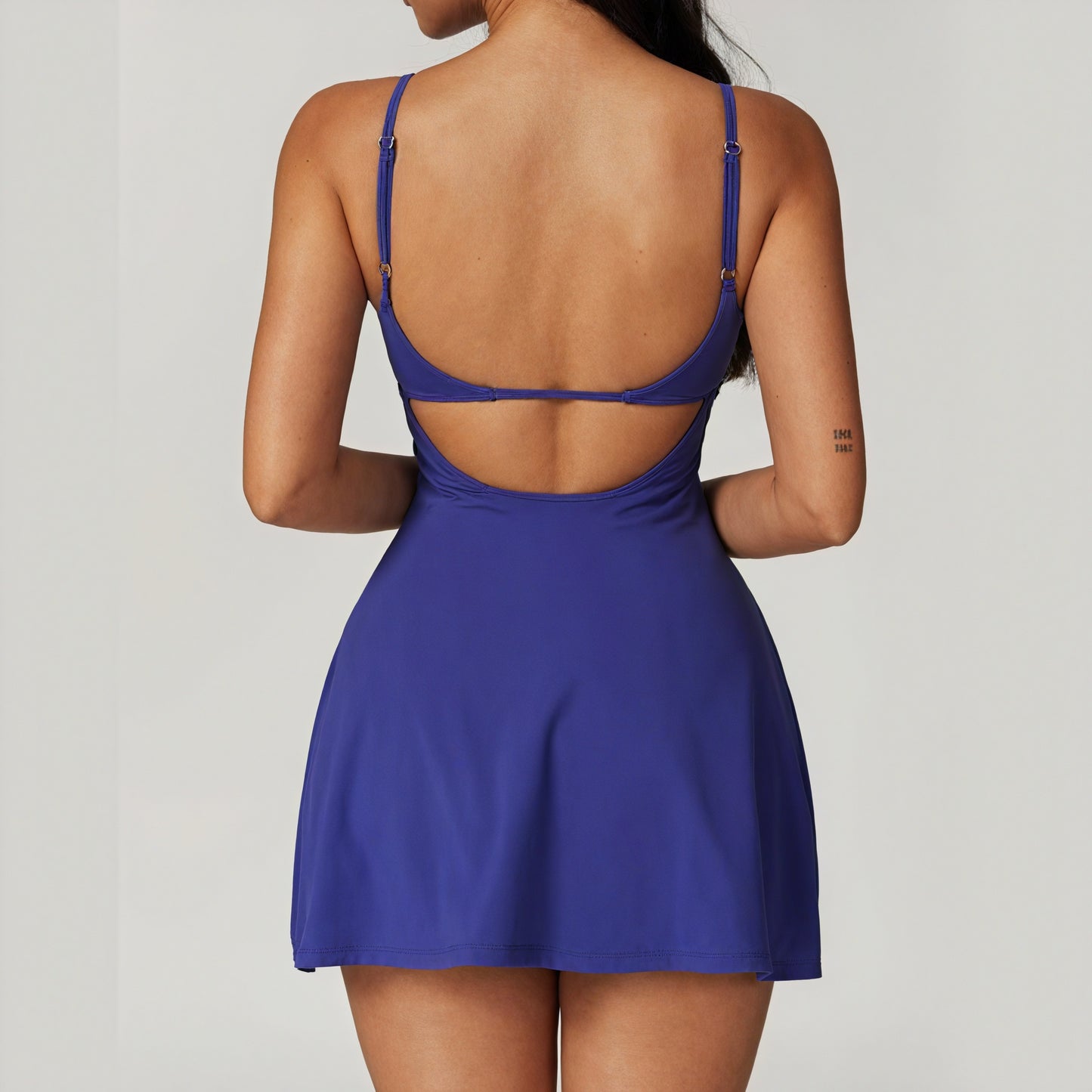 Women's Active A-Line Dress – Square Neck, Built-in Shorts, Side Slit, Polyester Spandex, Athleisure Style-79510-96561304-fe6f-4fab-a308-abc489c770ec