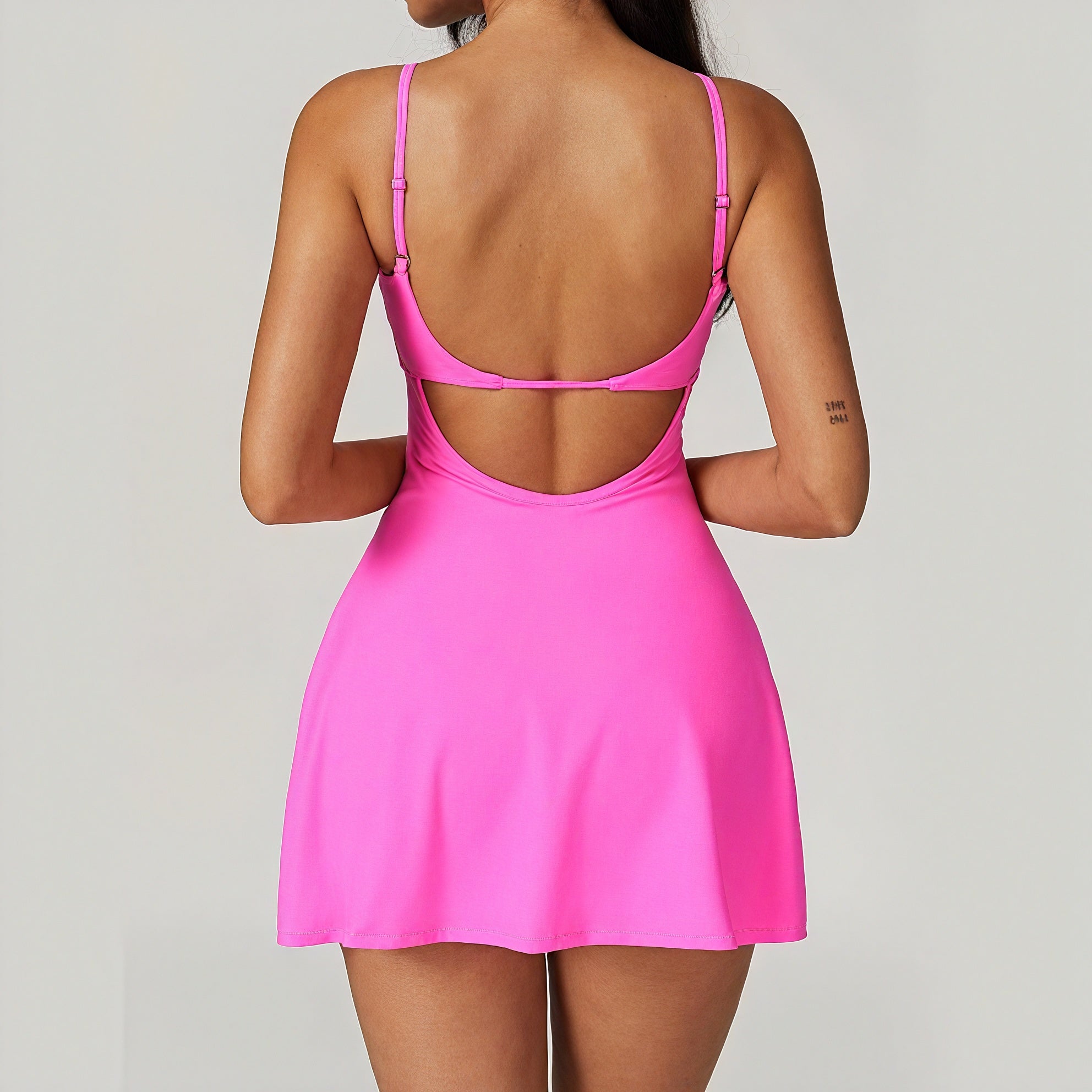 Women's Active A-Line Dress – Square Neck, Built-in Shorts, Side Slit, Polyester Spandex, Athleisure Style-79510-31e83079-cc35-42f3-a9e0-167536310813