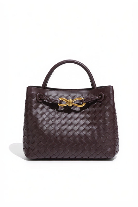 Women's Handbag – Woven Leather Structured Top Handle Gold-Toned Clasp Elegant-79605-ab413149-16eb-4f5a-9dc2-18503955aaa6