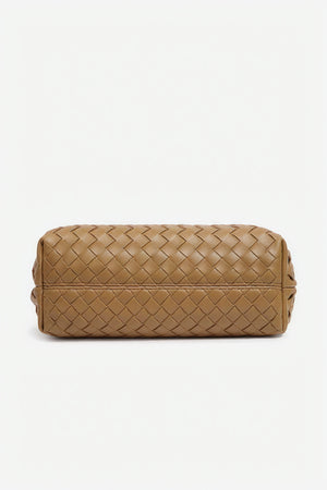 Women's Handbag – Woven Leather Structured Top Handle Gold-Toned Clasp Elegant-79605-0c6261f1-5e5b-48d9-bb45-98344a253150