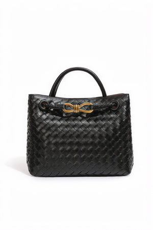 Women's Handbag – Woven Leather Structured Top Handle Gold-Toned Clasp Elegant-79605-c11aad24-e037-418c-b6e2-29550357e460