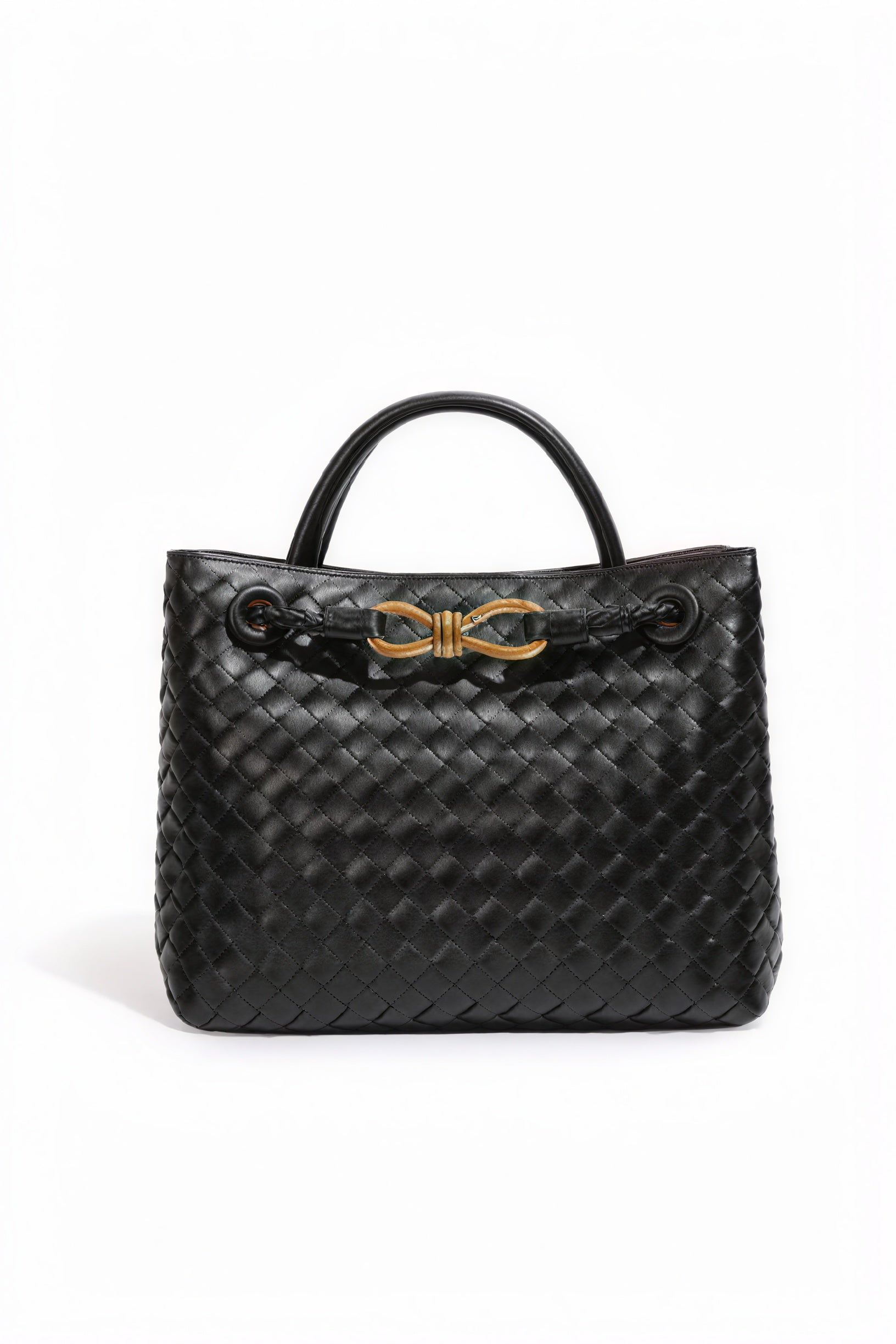 Women's Handbag – Woven Leather Structured Top Handle Gold-Toned Clasp Elegant-79605-c11aad24-e037-418c-b6e2-29550357e460