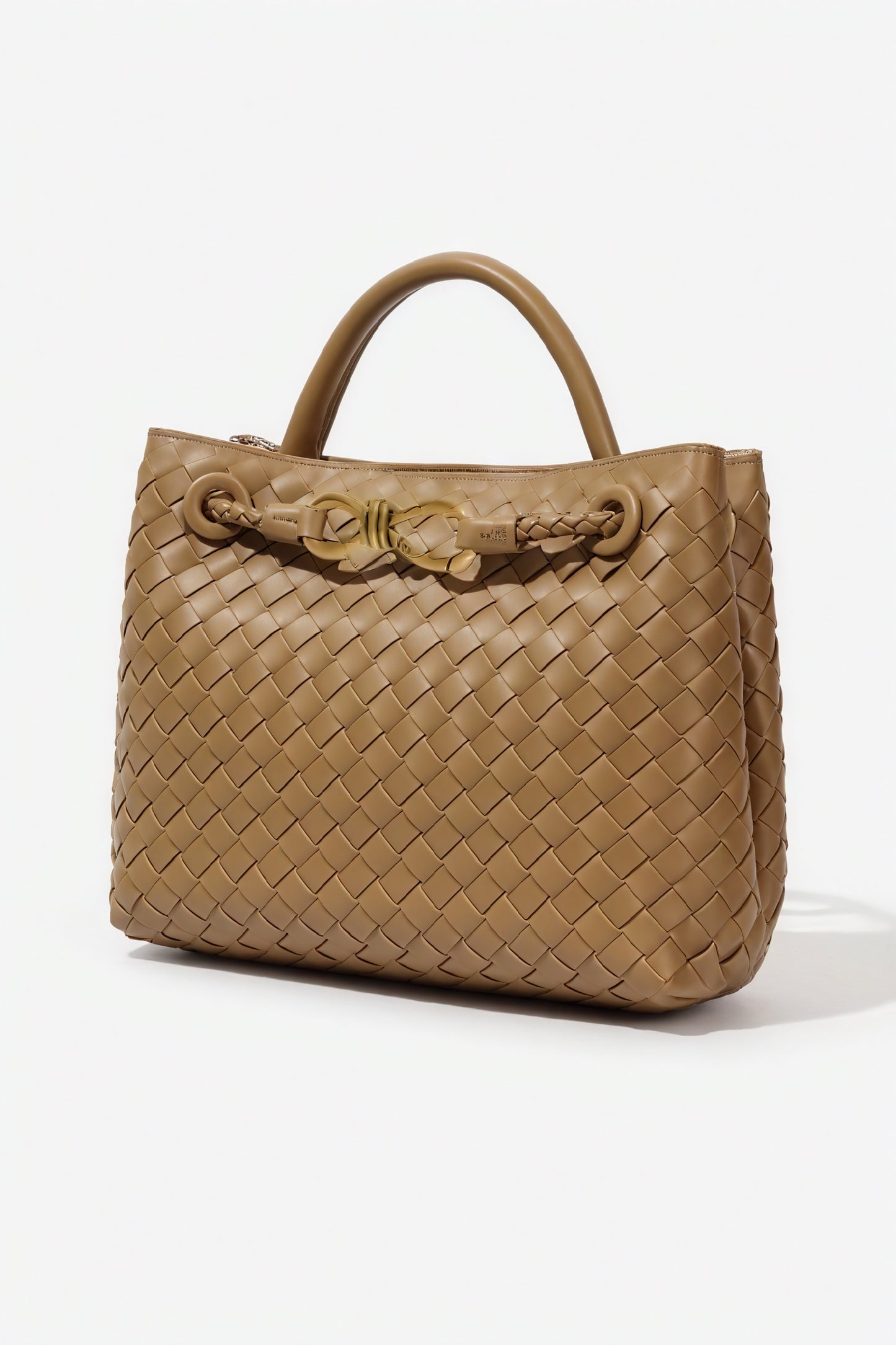 Women's Handbag – Woven Leather Structured Top Handle Gold-Toned Clasp Elegant-79605-d01c2536-03a5-4a5b-ba9a-f6aea7159922