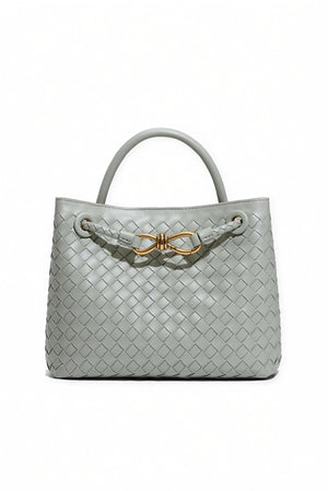 Women's Handbag – Woven Leather Structured Top Handle Gold-Toned Clasp Elegant-79605-c9c86230-4f7c-4fa8-975d-9676c018c8b0