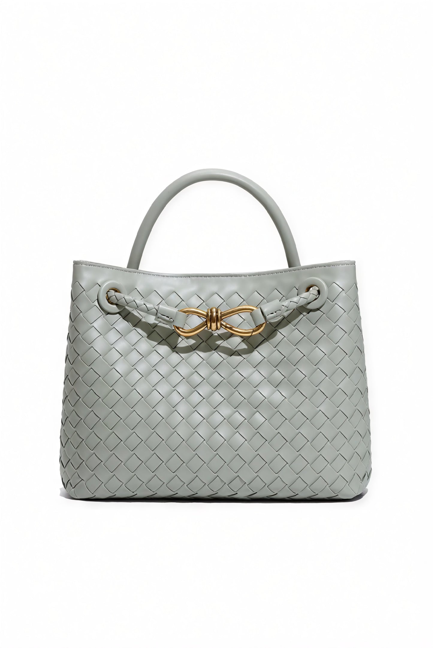 Women's Handbag – Woven Leather Structured Top Handle Gold-Toned Clasp Elegant-79605-c9c86230-4f7c-4fa8-975d-9676c018c8b0