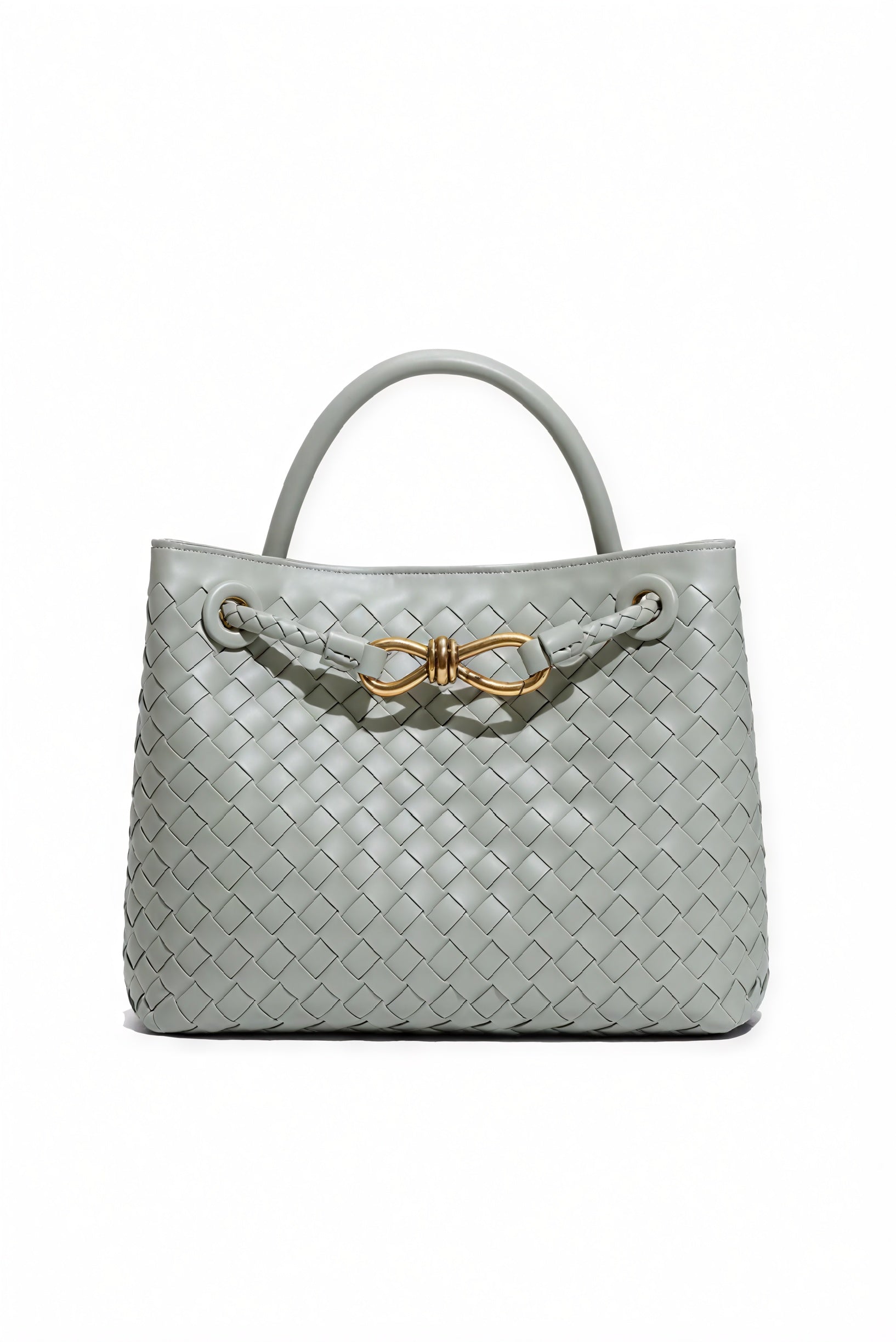Women's Handbag – Woven Leather Structured Top Handle Gold-Toned Clasp Elegant-79605-c9c86230-4f7c-4fa8-975d-9676c018c8b0