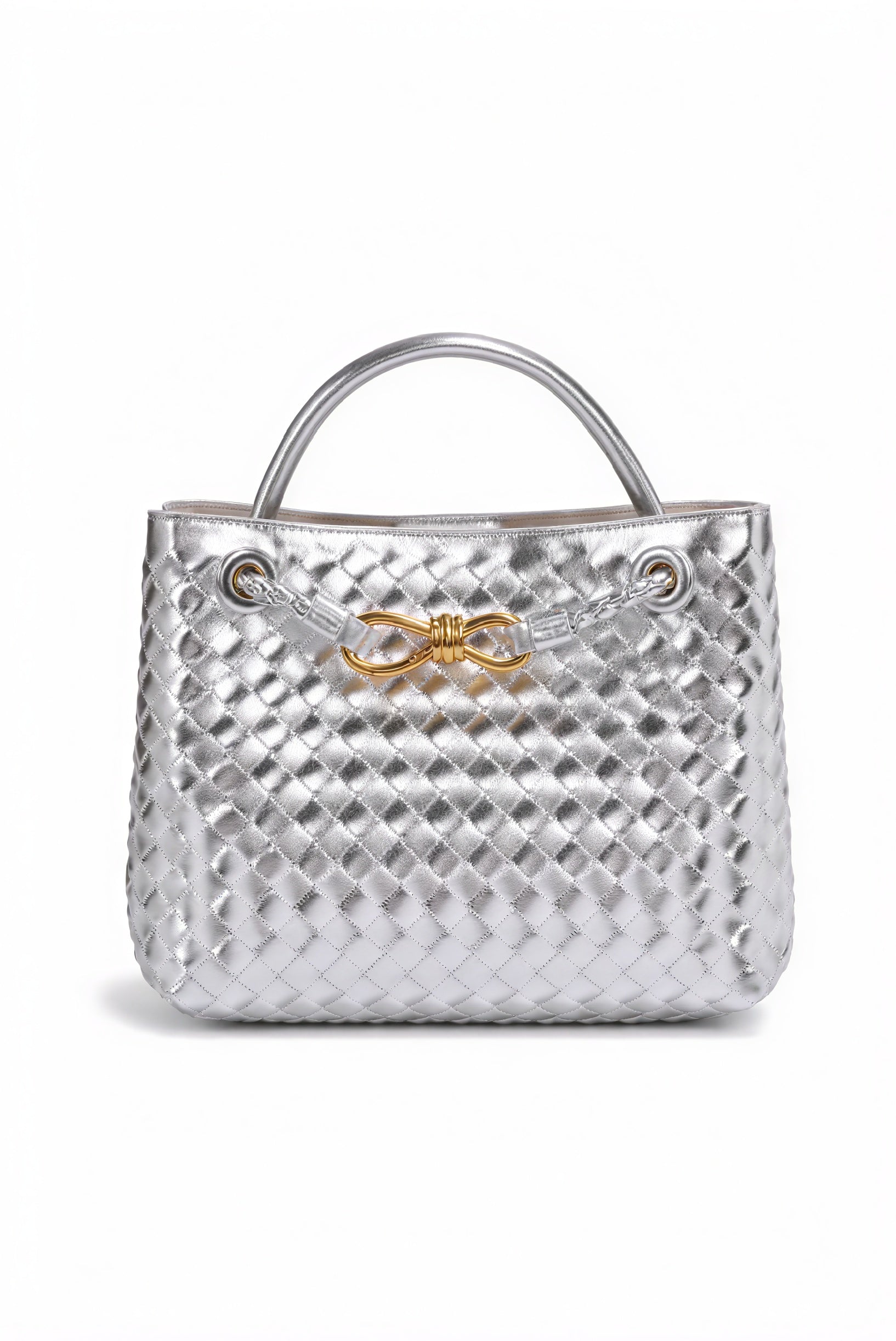 Women's Handbag – Woven Leather Structured Top Handle Gold-Toned Clasp Elegant-79605-834184d5-1878-435f-977c-badfdb4e4a59