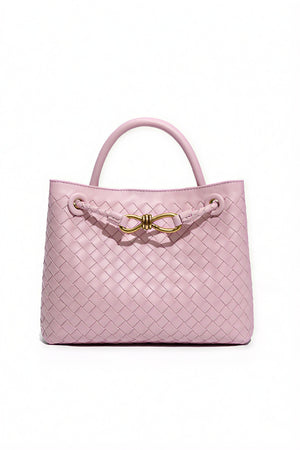 Women's Handbag – Woven Leather Structured Top Handle Gold-Toned Clasp Elegant-79605-b74b6e72-1fb8-41b4-8766-b93671a3a3fe