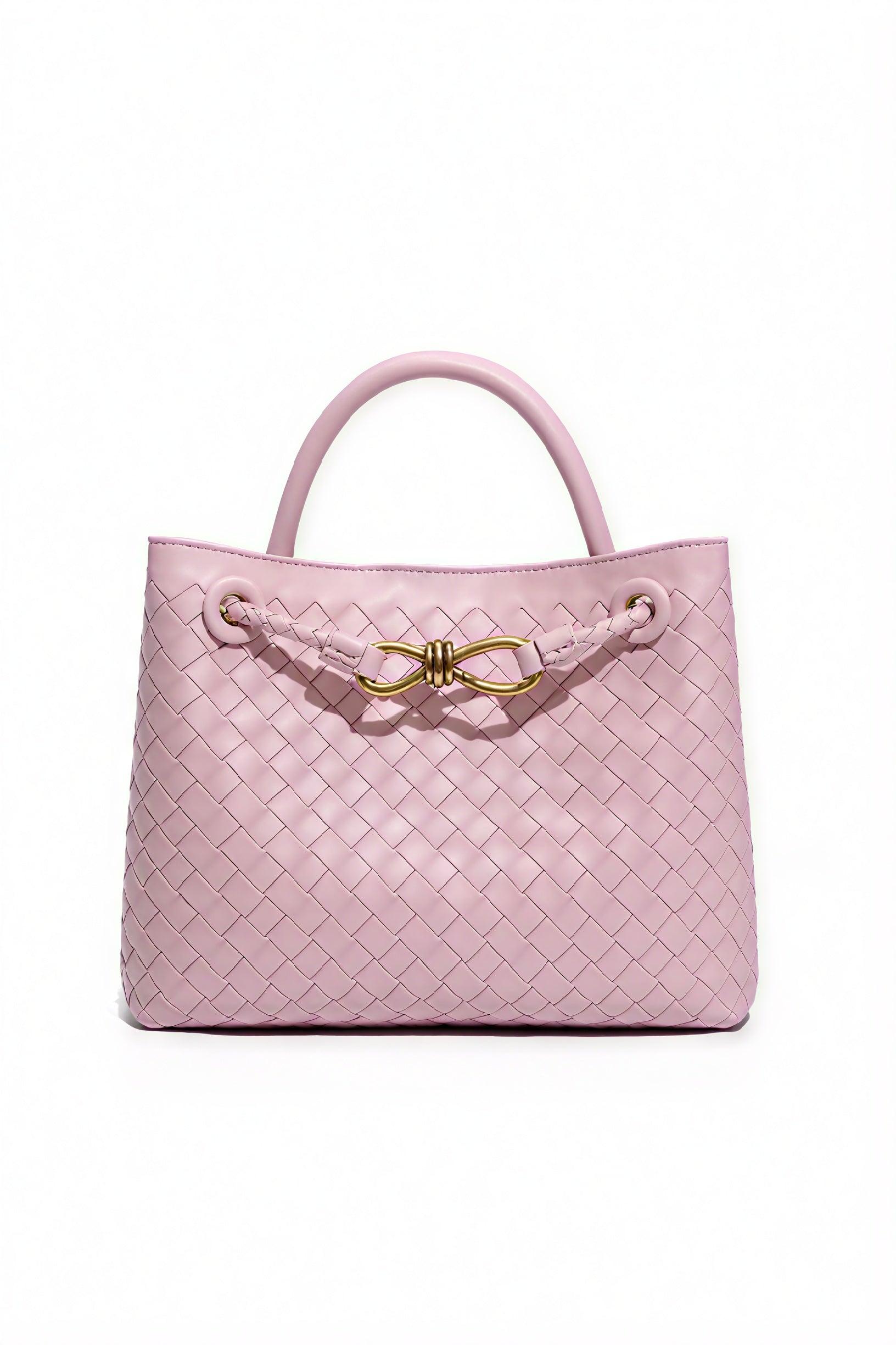 Women's Handbag – Woven Leather Structured Top Handle Gold-Toned Clasp Elegant-79605-b74b6e72-1fb8-41b4-8766-b93671a3a3fe