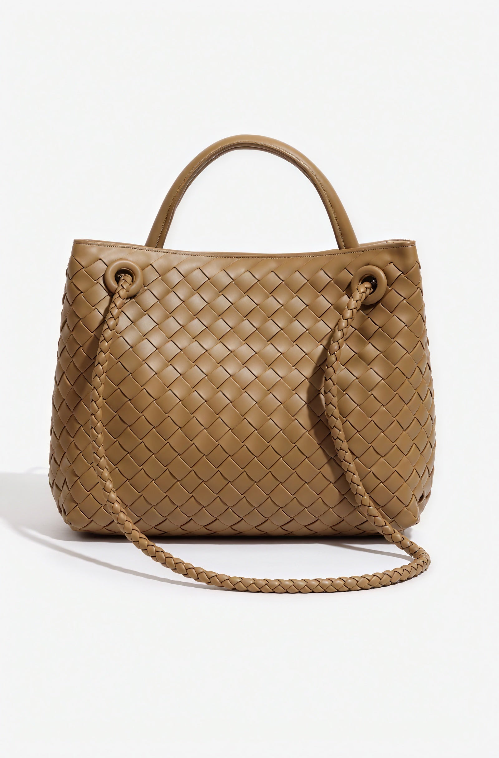 Women's Handbag – Woven Leather Structured Top Handle Gold-Toned Clasp Elegant-79605-8e30339e-eb10-4e08-ad8c-6f5c24bbdc2c