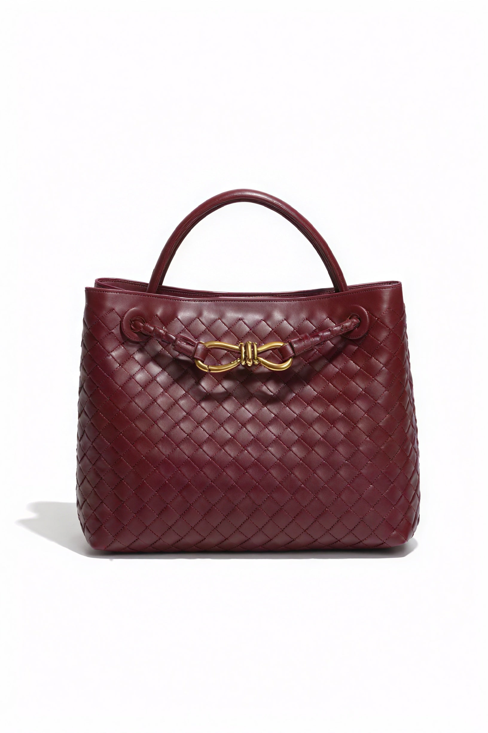 Women's Handbag – Woven Leather Structured Top Handle Gold-Toned Clasp Elegant-79605-9e1fea38-1f80-415a-bf36-f85f2983ecc6