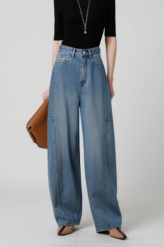 Women's Wide-Leg Jeans – High-Waisted Light Blue Denim with Vertical Seam Detail-79664-db7adfcb-e44a-4c01-afe0-9f412010ca50